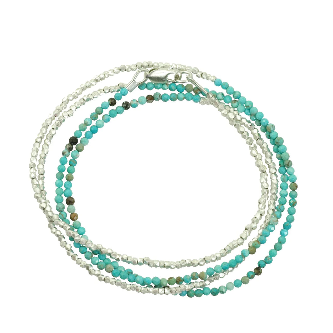 Turquoise Beads with Silver Beads Quadruple Wrap Bracelet