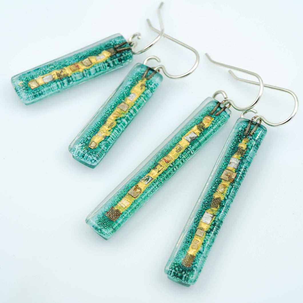 Aqua Golden Phase Bar Earrings