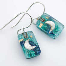 Load image into Gallery viewer, Aqua Moon Drops Hand-Painted Dangle Earrings
