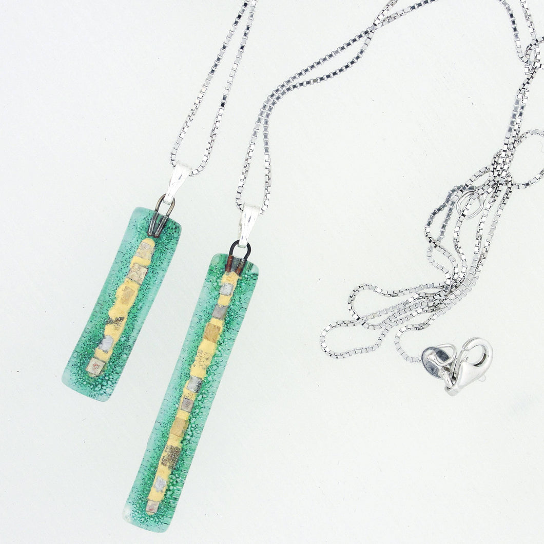 Aqua Golden Phase Bar Charm Necklace