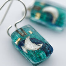 Load image into Gallery viewer, Aqua Moon Drops Hand-Painted Dangle Earrings
