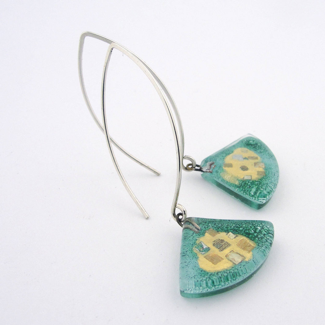 Aqua Golden Phase Fan Earrings