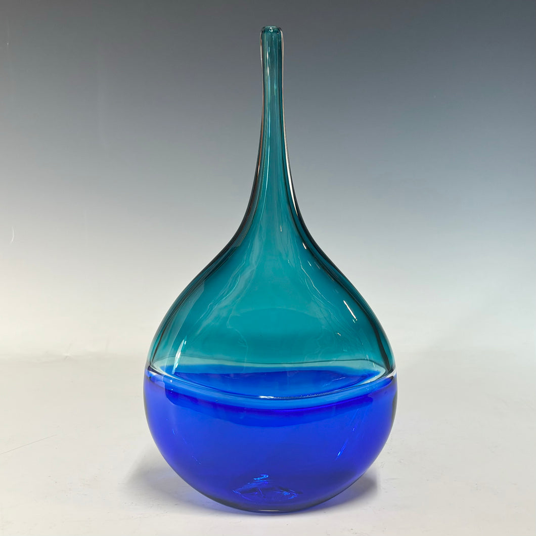 Teal and Blue Flattened Teardrop Nauck Encalmo Vase