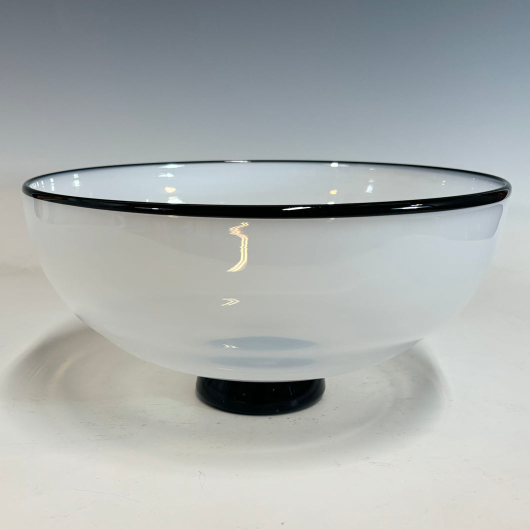 White with Black Lip Wrap Low Bowl