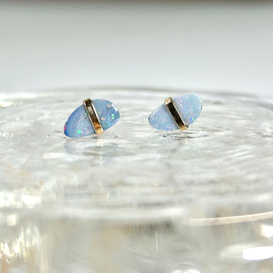 14k Gold Bezel Wrapped Australian Opal Stud Earrings