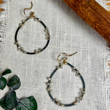 Load image into Gallery viewer, Blackened Silver and Sparkling Crystal Mixed Metal Earrings
