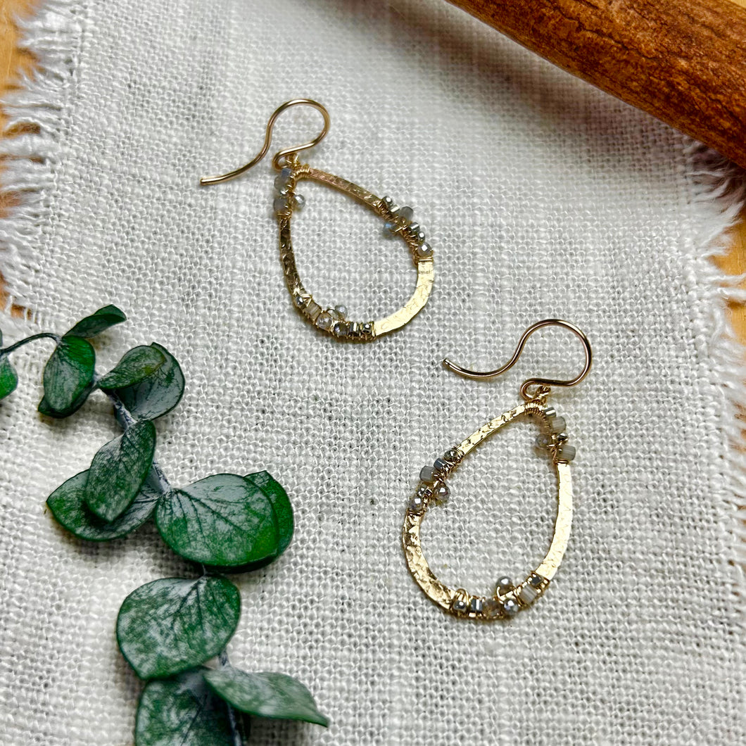 Hammered Teardrops with Crystal Cluster Earrings