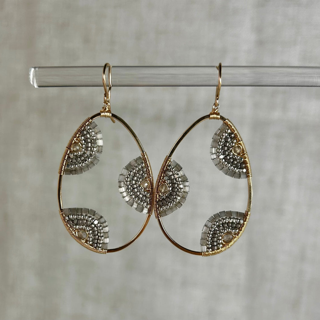 Oval Cluster Earrings with 14k Gold Wire Wrapping