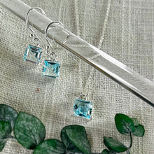 Load image into Gallery viewer, Blue Topaz Square Drop Earrings

