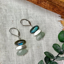 Load image into Gallery viewer, Ocean Earrings with Labradorite, Aquamarine and Sterling Silver Nuggets
