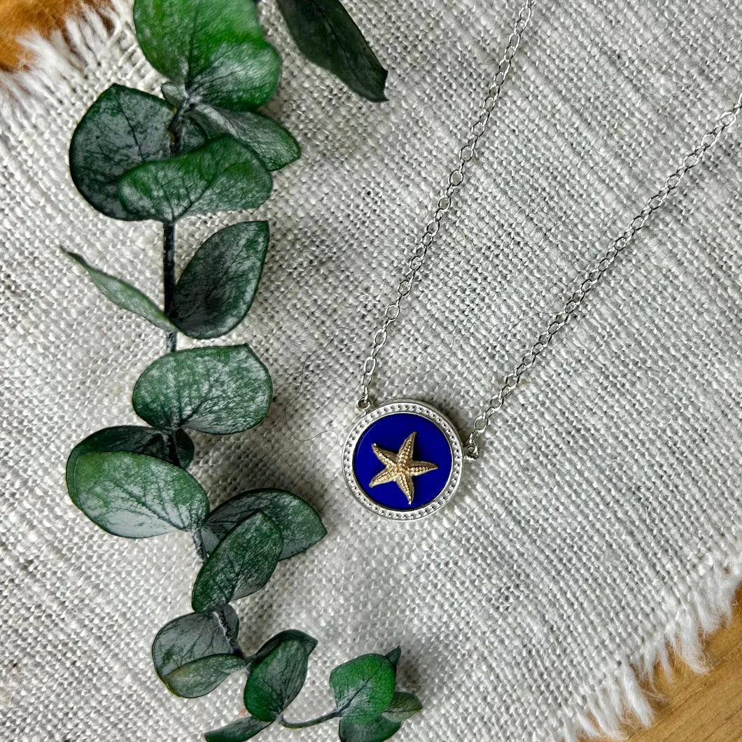 14k Starfish Pendant with Lapis and Sterling Silver