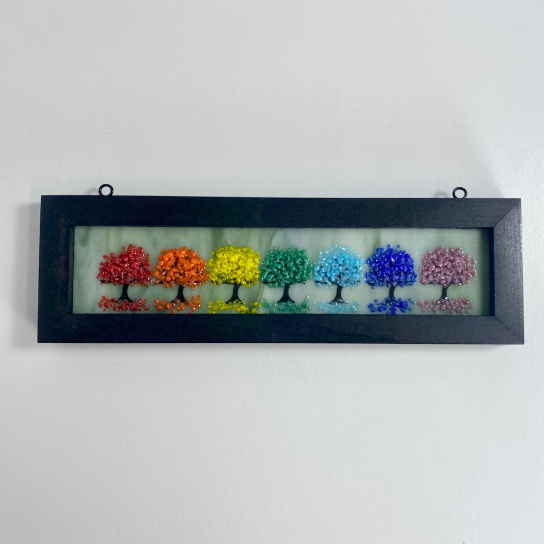2x8  Fused Glass Hanging Framed Rainbow Trees
