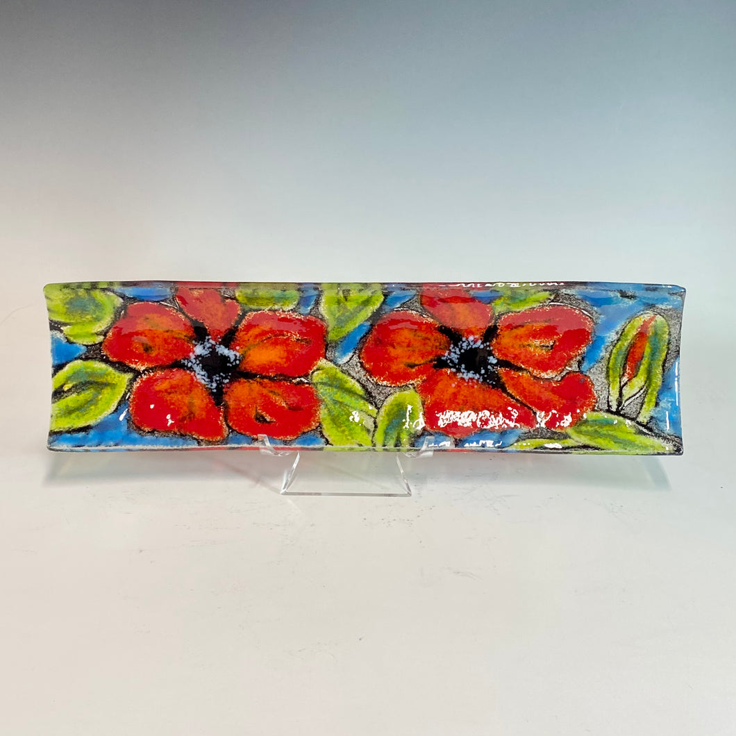 5x17 Curved Glass Red Poppy Platter