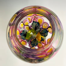 Load image into Gallery viewer, Mixed Bouquet Paperweight Vase with Pink Clematis and Purple Holly Hocks
