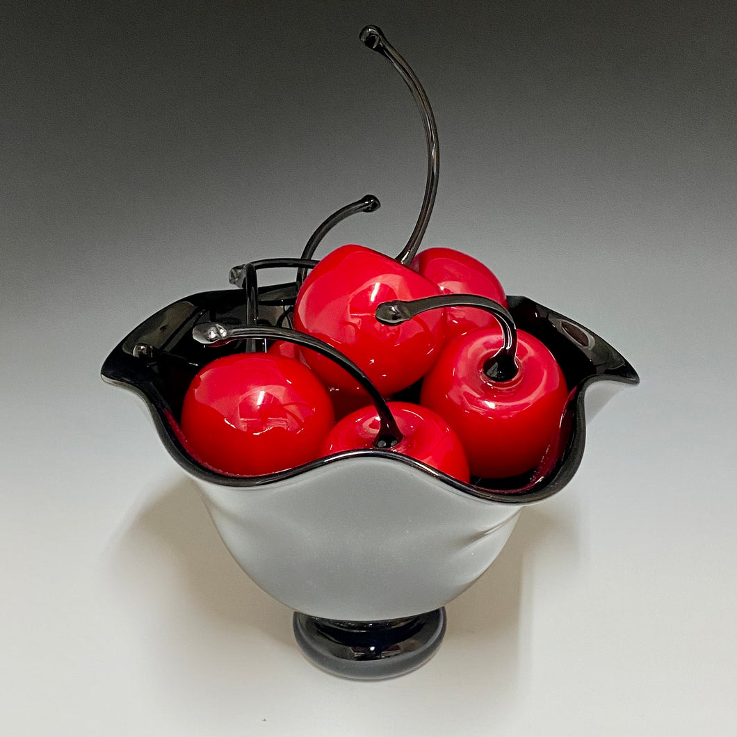 Carlson Black Fluted Bowl of  Cherries