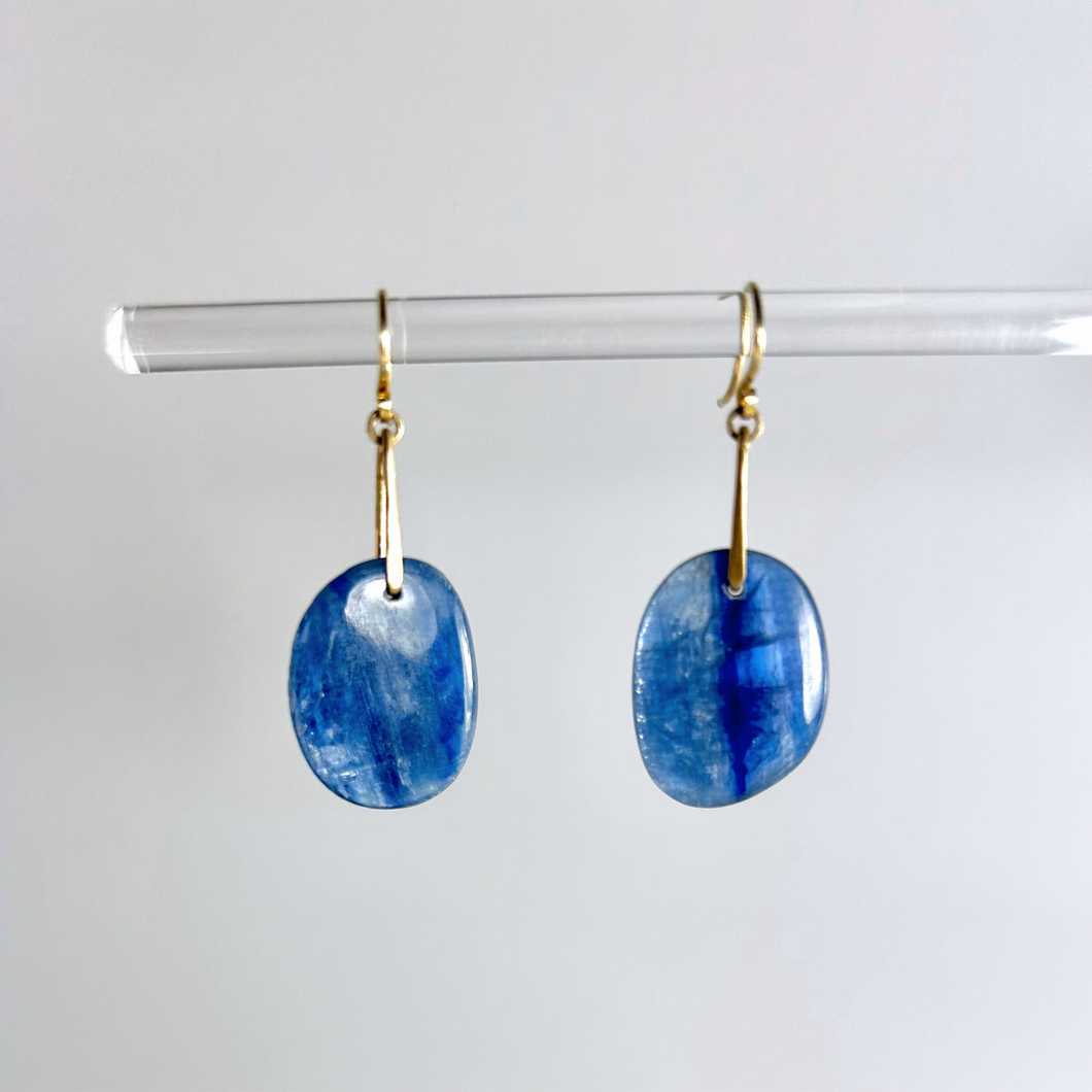Kyanite Drop Earrings with Hand-Forged 14k Gold Bail