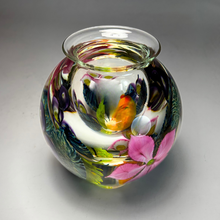 Load image into Gallery viewer, Mixed Bouquet Paperweight Vase with Pink Clematis and Blue Holly Hocks
