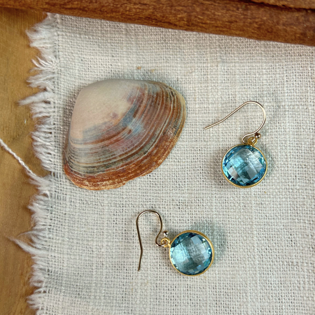 Round Swiss Blue Topaz Earrings