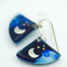 Load image into Gallery viewer, Blue Moon Fans Dangle Earrings in Argentium Silver
