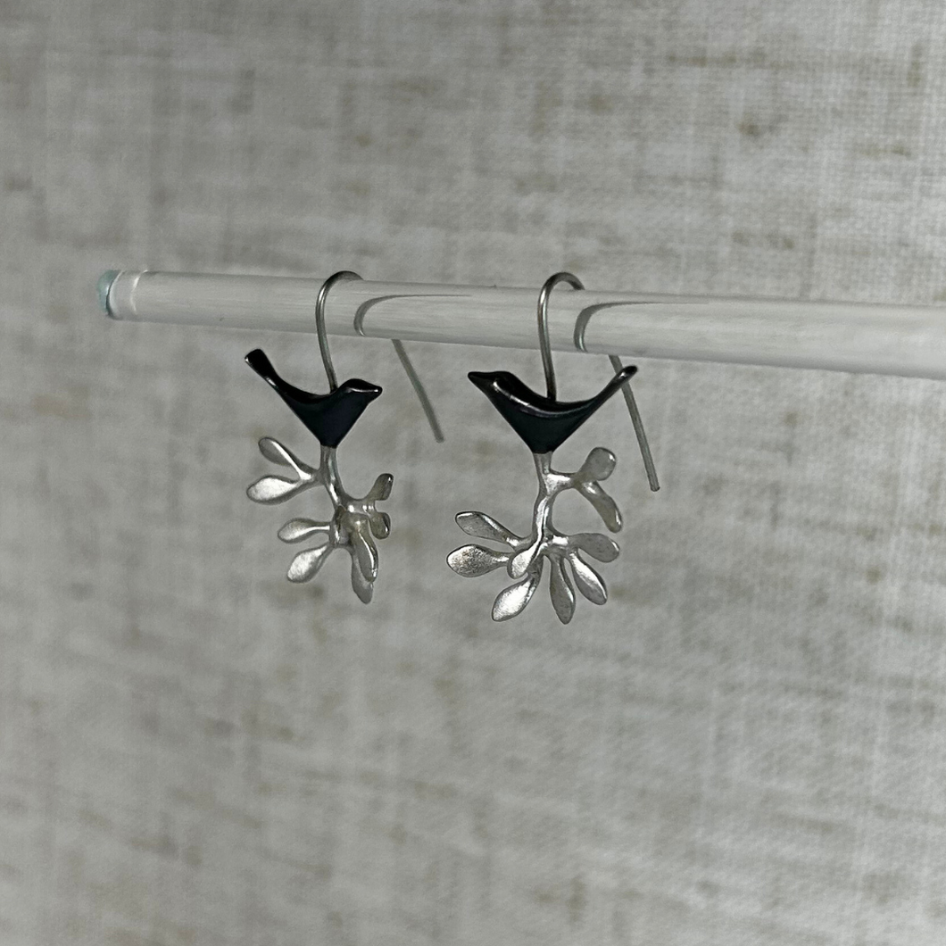 Bird on Petals Dangle Earring