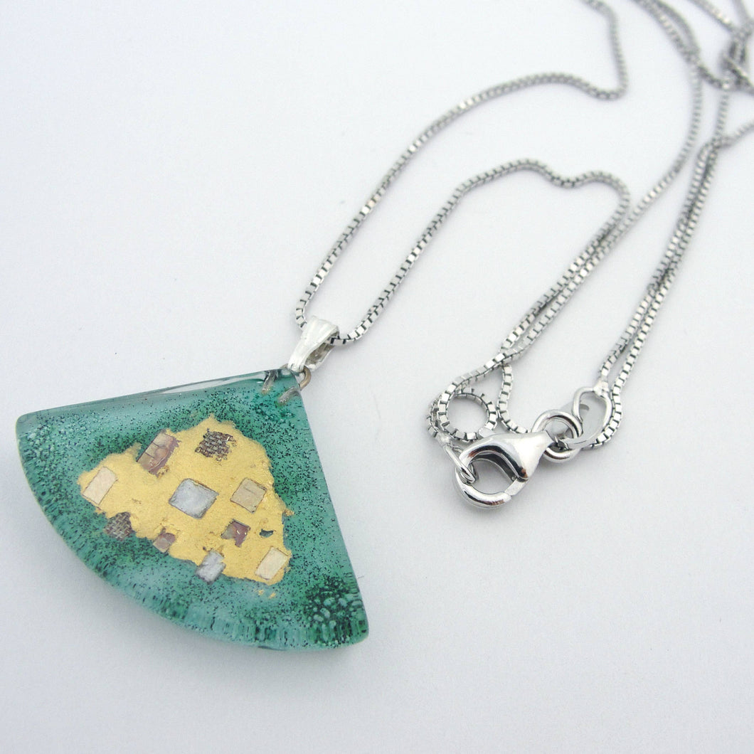 Aqua Golden Phase Fan Charm Necklace