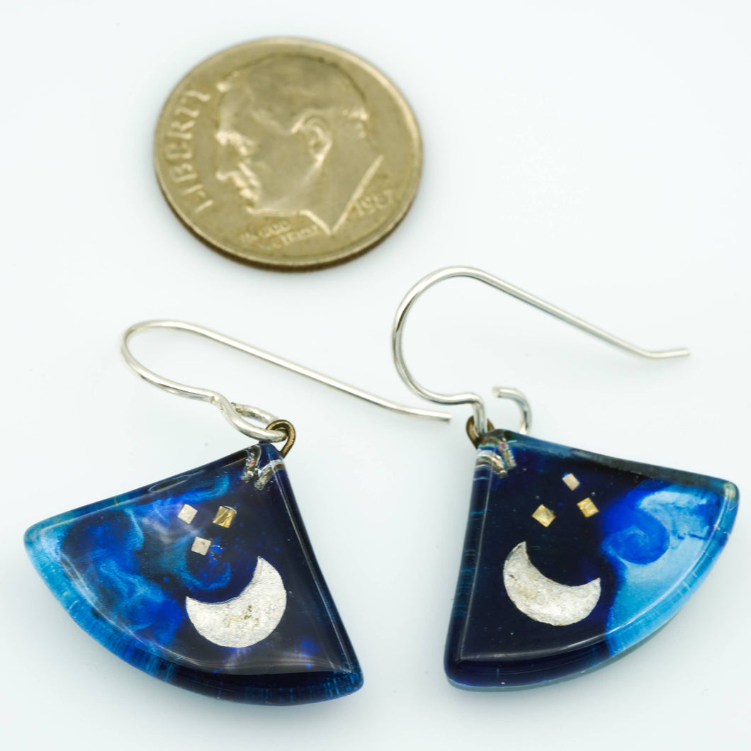 Blue Moon Fans Dangle Earrings in Argentium Silver