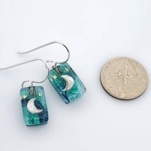 Load image into Gallery viewer, Aqua Moon Drops Hand-Painted Dangle Earrings
