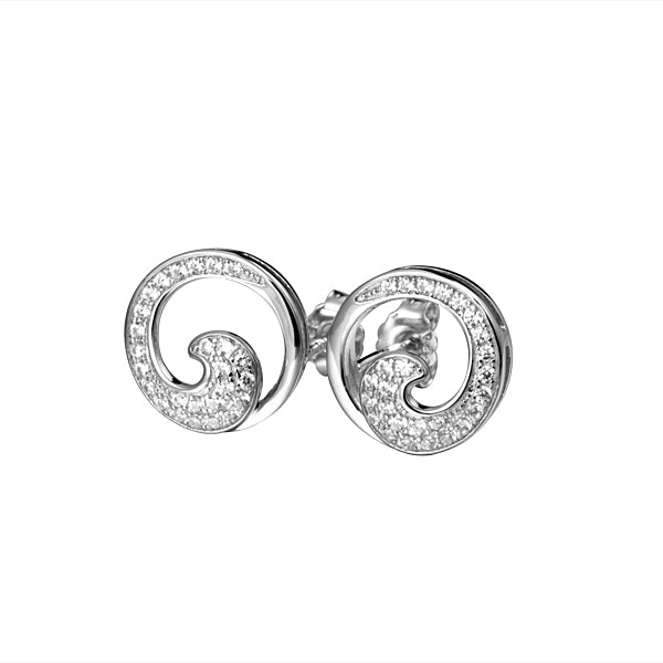 Sterling Silver and Pave Cubic Zirconia Wave Post Earrings