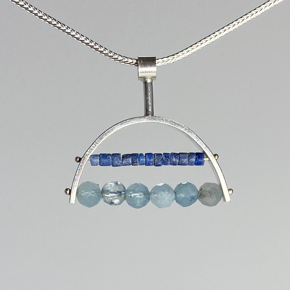 Small Arch Necklace with Lapis and Aquamarine