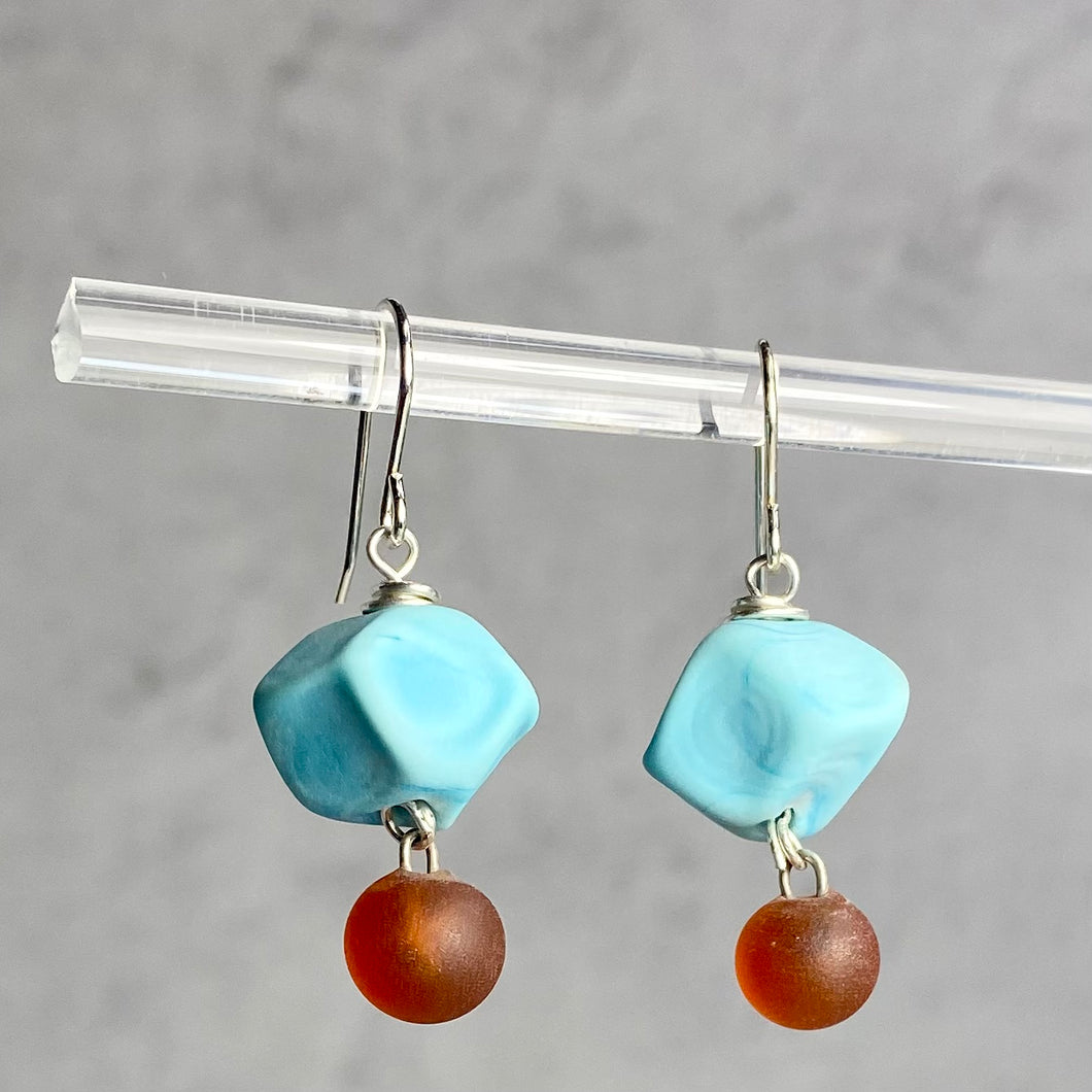 Glass Nugget and Charm Earrings with Turquoise and Amber