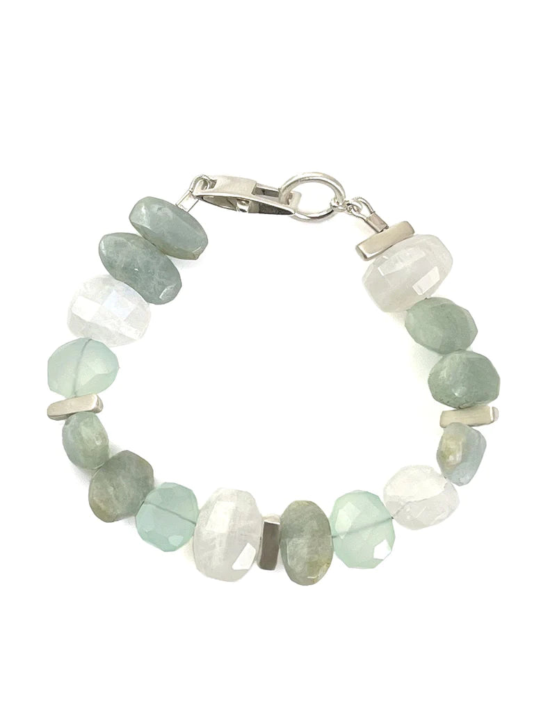 Bars with Aqua and Chalcedony Silver Bracelet