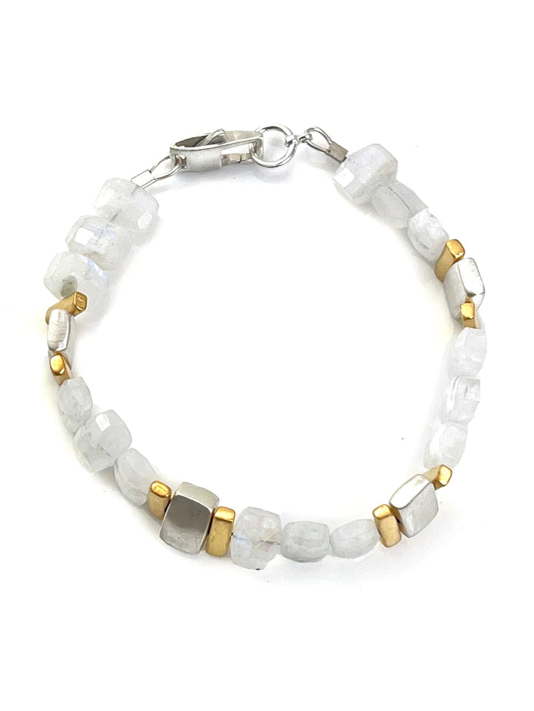 Stacked Sterling Silver and Vermeil Bars with Moonstone Bracelet