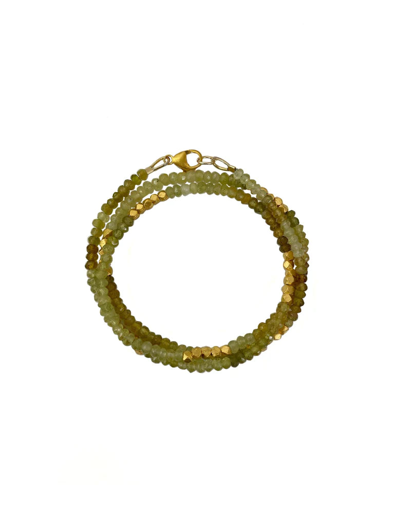 Gosslar Garnet, Green Tourmaline and Vermeil Beads Wrap Bracelet