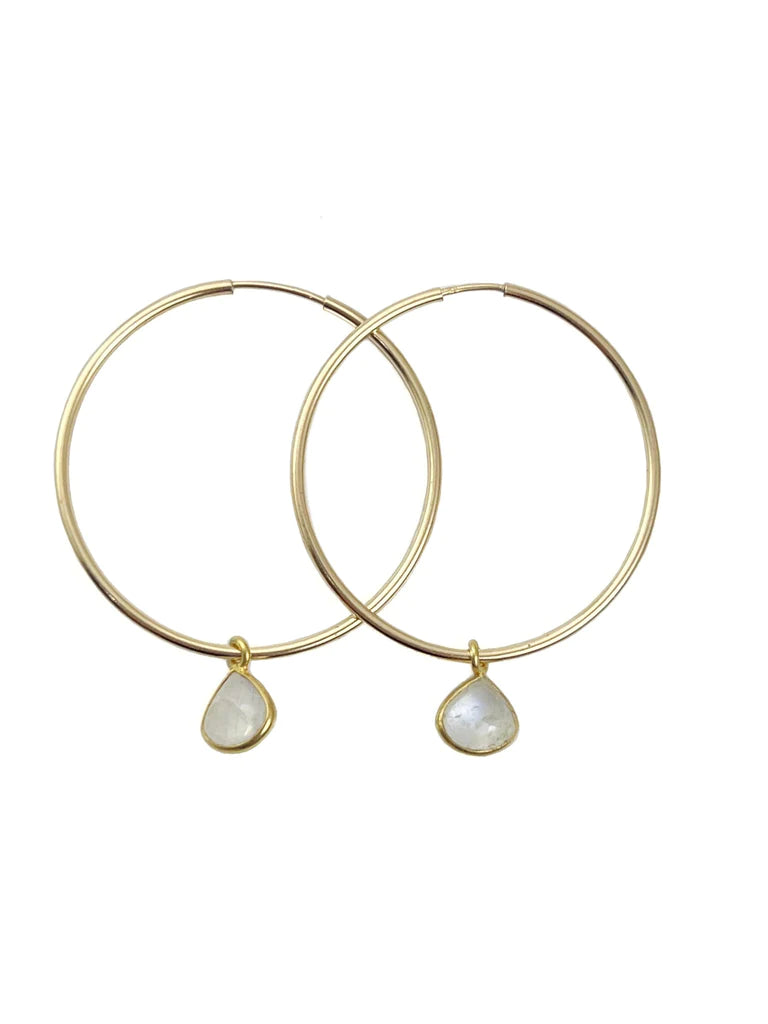 Vermeil Gold Hoops With Moonstone Drop Earrings