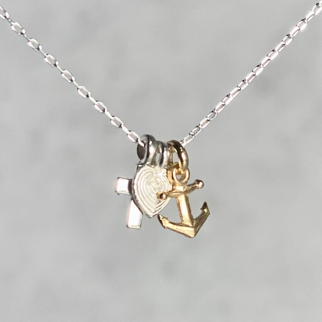 Petit Charm Chain with Cross, Heart and 14k Anchor