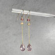 Load image into Gallery viewer, Long Drop Rose Quartz and Sapphire Earrings
