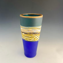 Load image into Gallery viewer, Translucent Strata Cone Vase, Sage and Cobalt

