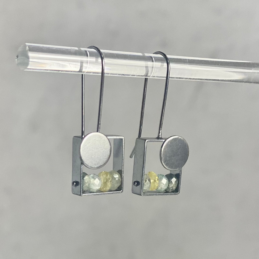Oxidized Silver Small Rectangle Earring with Semiprecious Stones
