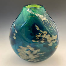 Load image into Gallery viewer, Atlantis Blue Green and Silver Flat Vase
