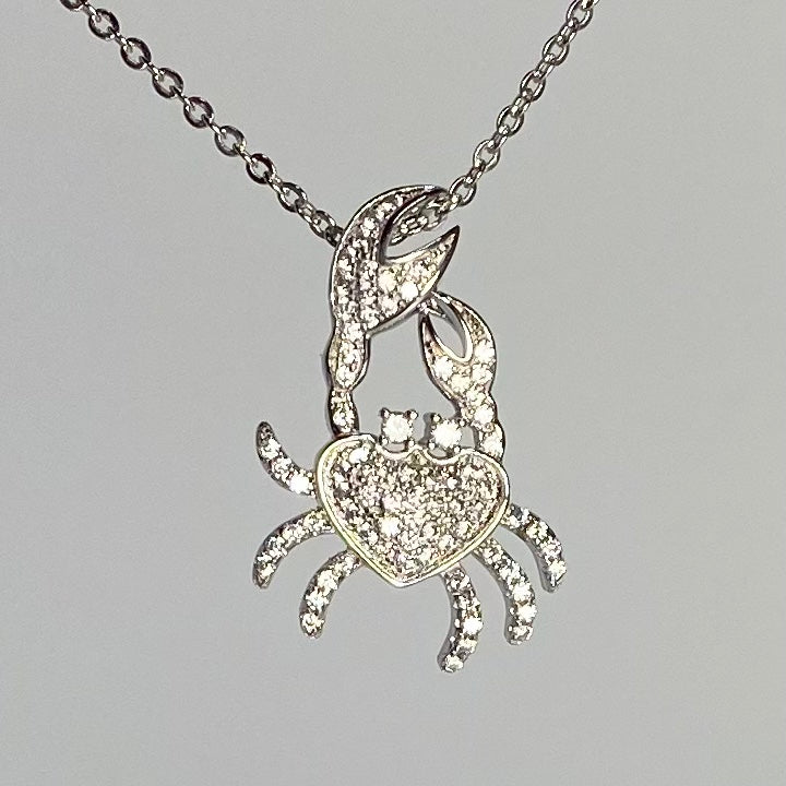 Sterling Silver Crab Pendant with Pave CZ