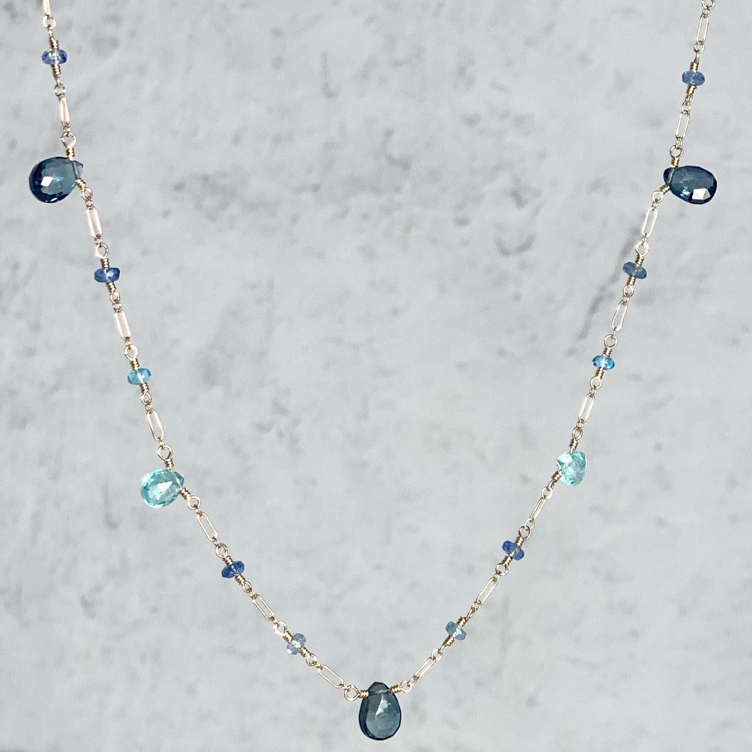 Short Delicate Blue Semiprecious Stone Necklace