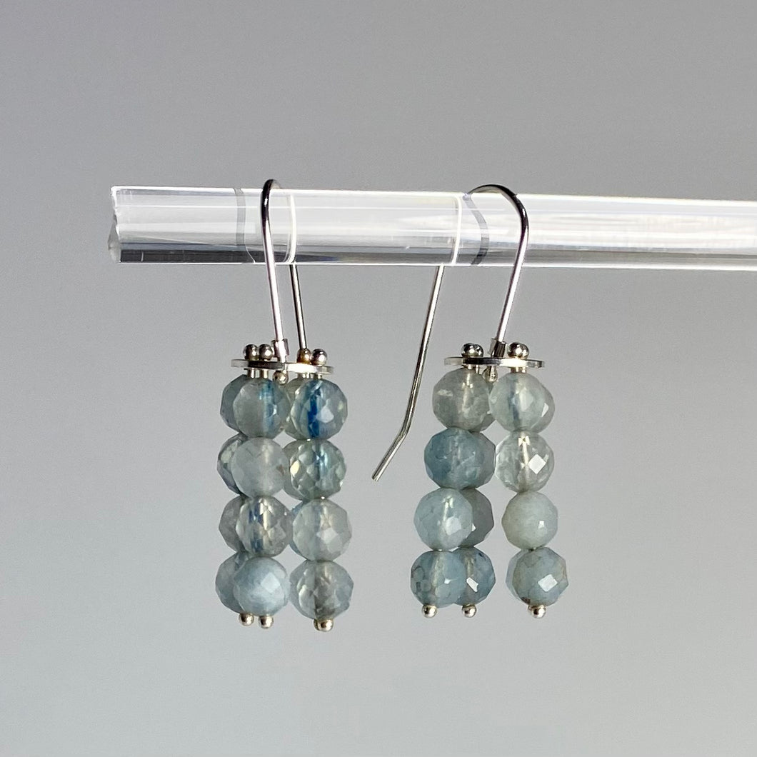 Aquamarine Beaded Cluster Earrings with Four Rows on French Wire