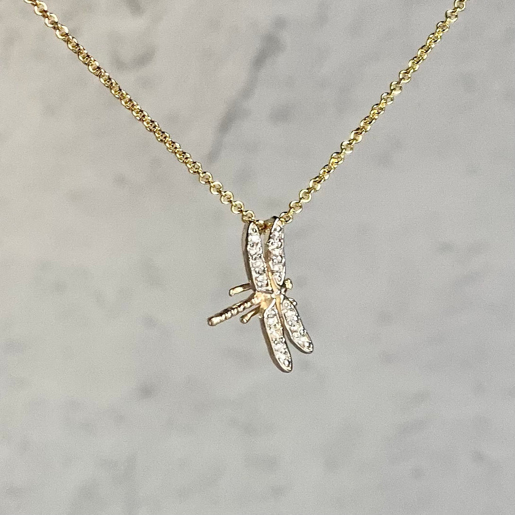 14k Gold Dragonfly Necklace with 8 pt. Diamonds