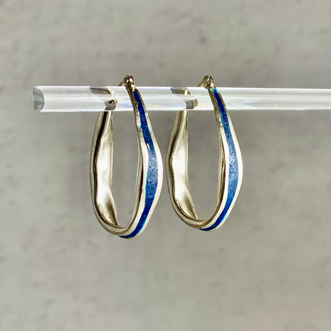 Small Oval Hoops with Blue Resin Inlay