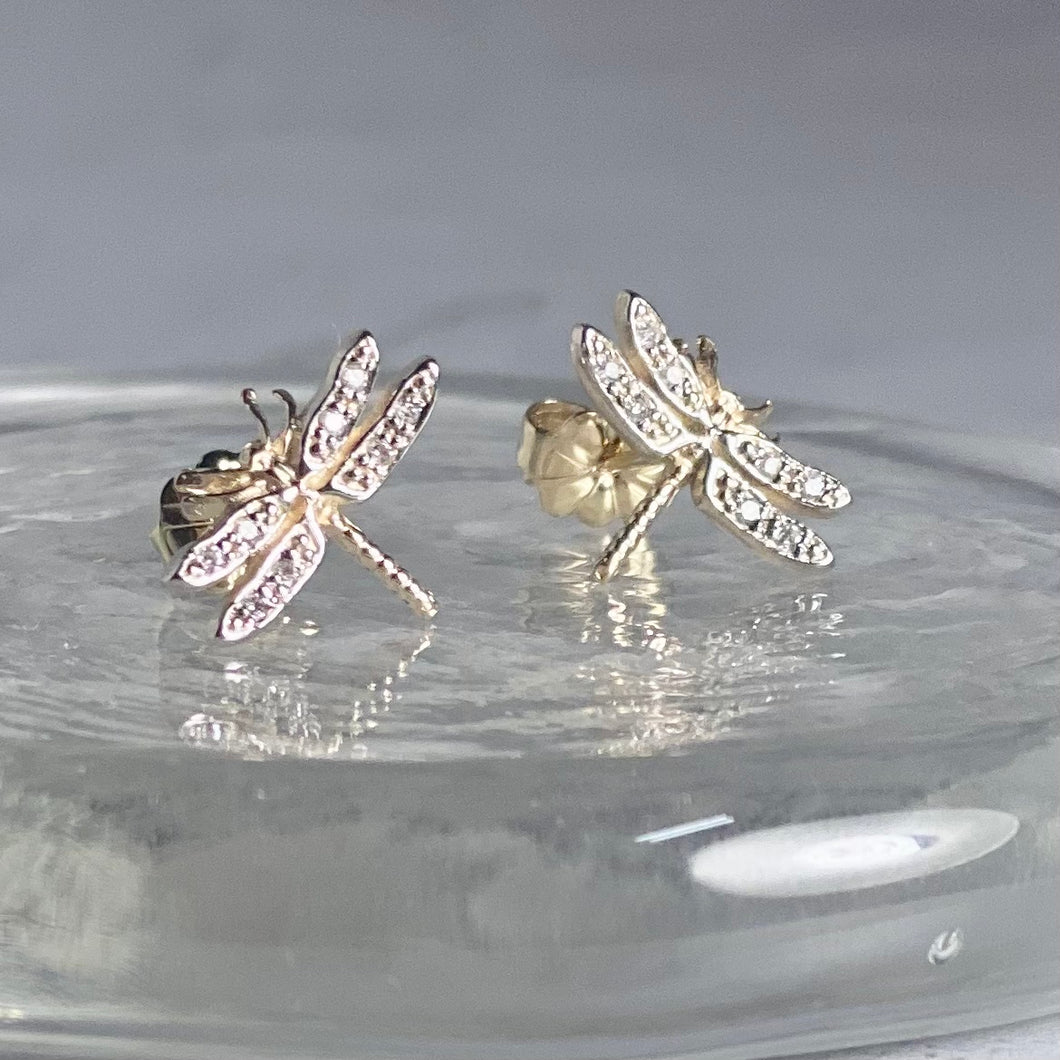 14k Gold Dragonfly Earrings with 8pt. Diamonds