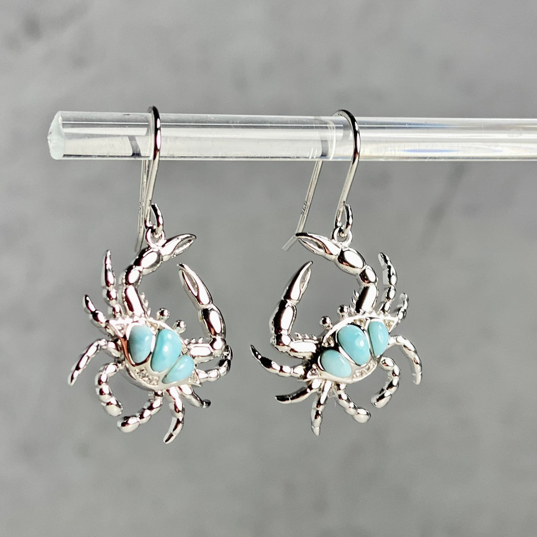 Sterling Silver  Blue Crab Earrings with Larimar
