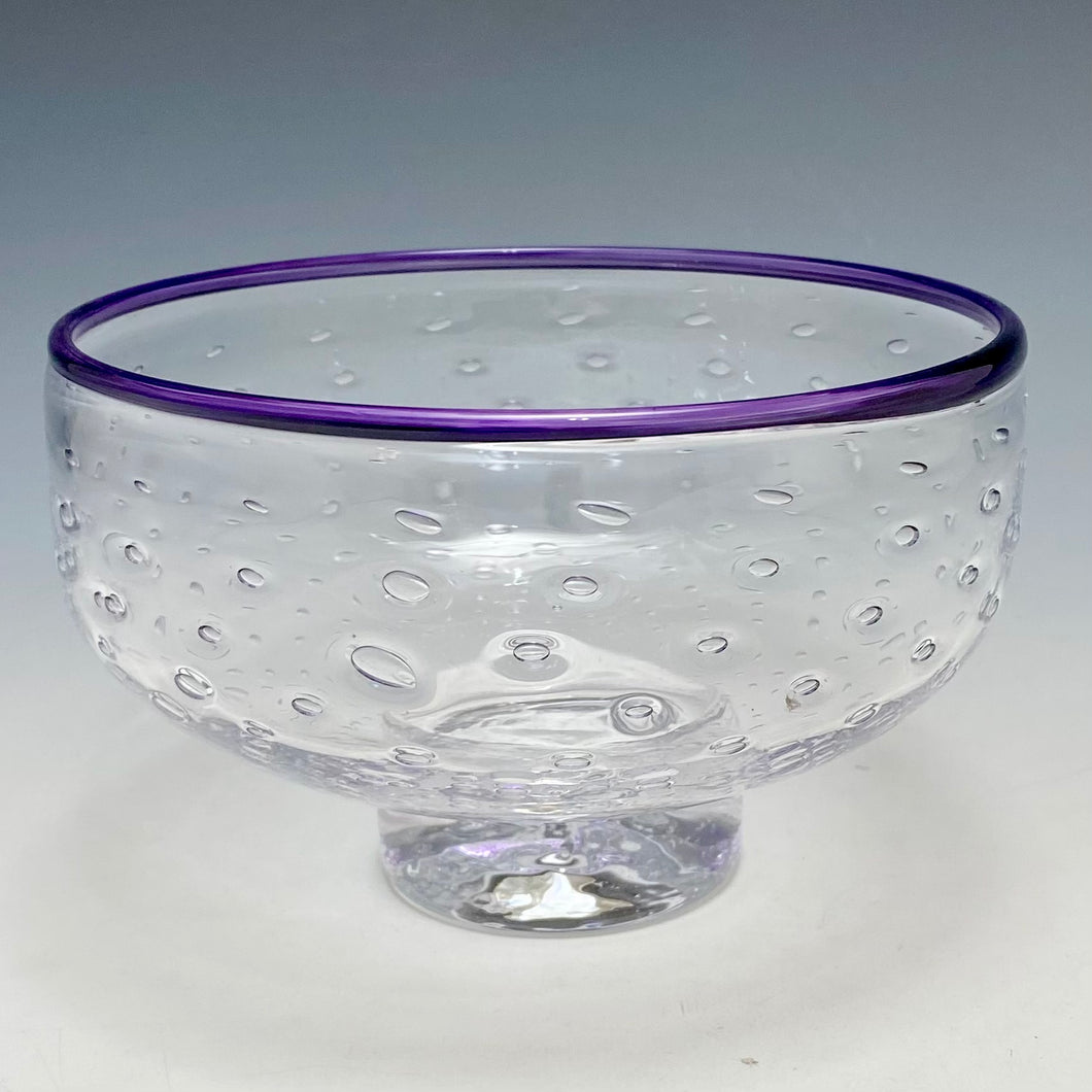 Clear Bowl with Bubbles and Colored Rim