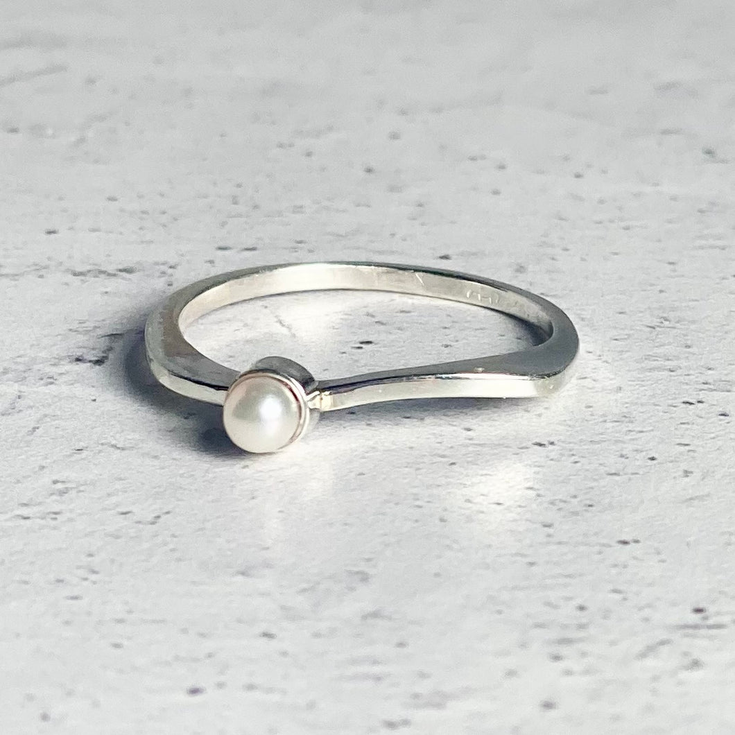 Stackable Sterling Silver Ring with Pearl