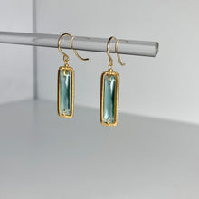 Load image into Gallery viewer, Teal Quartz and Gold Wire Rectangle Drop Earrings
