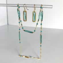 Load image into Gallery viewer, Teal Quartz and Gold Wire Rectangle Drop Earrings
